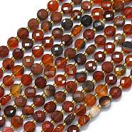 Natural Carnelian Beads Strands, with Seed Beads, Faceted, Flat Round, 6~6.5x4mm, Hole: 1mm, about 50pcs/strand, 15.35''(39cm)(G-K389-B43-01)