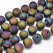 Round Electroplated Natural Druzy Geode Quartz Crystal Beads Strands, Multi-color Plated, 20mm, Hole: 1mm, about 18pcs/strand, 16 inch(G-A143B-20mm-03)