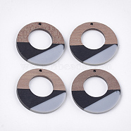 Tri-color Resin & Walnut Wood Pendants, Flat Round, Colorful, 38x3~3.5mm, Hole: 2mm(X-RESI-S358-74A)