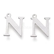 304 Stainless Steel Charms, Laser Cut, Alphabet, Stainless Steel Color, Letter.N, 12.5x10x0.8mm, Hole: 1mm(STAS-H112-N-P)