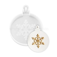 Christmas Theme DIY Flat Round with Snowflake Pendant Silicone Molds, Resin Casting Molds, for UV Resin & Epoxy Resin Jewelry Making, White, 65x54x8mm, Hole: 2.5mm(DIY-F114-34)