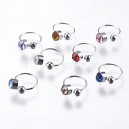 Brass Rhinestone Cuff Earrings, Mixed Color, 11x9mm, Inner diameter: 8mm(X-STAS-F147-05)