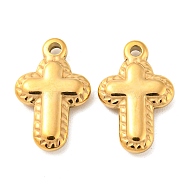 304 Stainless Steel Pendants, Cross Charm, Real 14K Gold Plated, 20x13x3.5mm, Hole: 2mm(STAS-L022-110-05)