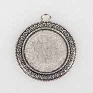 Tibetan Style Alloy Pendant Cabochon Settings, Cadmium Free & Lead Free, Flat Round, Antique Silver, Tray: 25mm, 40x35x2mm, Hole: 3mm(X-TIBEP-N003-52AS)