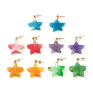 Natural Agate Star Dangle Stud Earrings, with Iron Ball Stud Earring Findings and Brass Ear Nuts, Golden, Mixed Color, 1-1/2 inch(38mm), Pin: 0.7mm(EJEW-JE04420)
