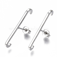 Brass Stud Earrings, Minimalist Suspender Earring, with Ear Nuts, Nickel Free, Bar, Real Platinum Plated, 27x1.5mm, Pin: 0.7mm(EJEW-S201-230P-NF)