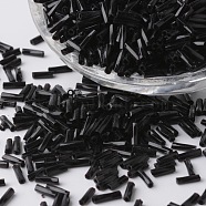 Glass Twisted Bugle Beads, Opaque Colours, Round Hole, Black, 6~7x1.5~2mm, Hole: 0.5mm, about 1388pcs/50g(X1-SEED-K002-A01-1)