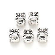 Tibetan Style Alloy European Beads, Large Hole Beads, Cadmium Free & Lead Free, Owl, Antique Silver, 10x8x8mm, Hole: 4.5mm, about 590pcs/1000g(TIBE-N006-66AS-LF)