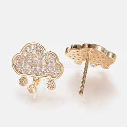 Brass Cubic Zirconia Dangle Stud Earrings, Nickel Free, Real 18K Gold Plated, Cloud, 13x13mm, pin: 0.8mm(X-KK-S336-35G)
