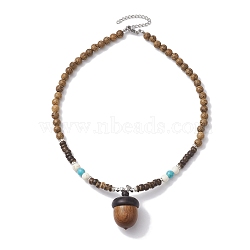 Natural Wenge Wood Pendant Necklaces, Synthetic Turquoise and Synthetic Magnesite Beads Necklaces, Colorful, 16.10~16.34 inch(40.9~41.5cm), pendant: 36x21mm(NJEW-JN04791-01)