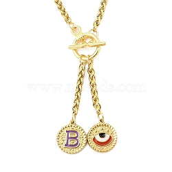 Ion Plating(IP) 304 Stainless Steel Purple Enamel Letter & Eye Pendant Wheat Chain Necklaces, with Toggle Clasps, Golden, Letter B, 20.47~20.87 inch(52~53cm)(STAS-Z102-01G-B)