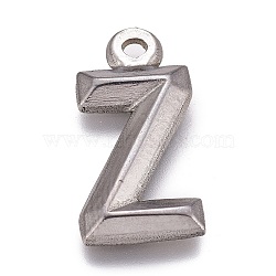 Tarnish Resistant 304 Stainless Steel Pendants, Alphabet, Letter.Z, 16x8x2mm, Hole: 1.2mm(STAS-H119-01P-Z)