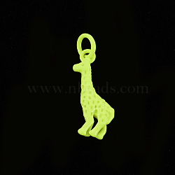 Brass Spray Painted Pendants, with Jump Ring, Cadmium Free & Nickel Free & Lead Free, Giraffe, Yellow Green, 17.5x11x4mm, Jump Ring: 5x1mm, 3mm inner diameter(KK-S362-027-A10-NR)