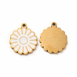 Ion Plating(IP) 304 Stainless Steel Enamel Charms, Daisy, White, 14x12x1mm, Hole: 1.2mm(STAS-F291-03G-02)