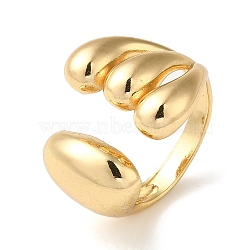 Rack Plating Brass Open Cuff Rings, Teardrop, Real 18K Gold Plated, Inner Diameter: 18.8mm(RJEW-M162-14G)