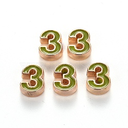 Alloy Enamel Beads, Number, Cadmium Free & Lead Free, Light Gold, Olive Drab, Num.3, 10x7.5x3mm, Hole: 1.5mm(ENAM-R055-03-03-RS)