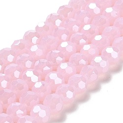 Electroplate Glass Beads Strands, Faceted(32 Facets), Pearl Luster Plated, Round, Pearl Pink, 10mm, Hole: 1.2mm, about 65~69pcs/strand, 23.03~24.49 inch(58.5~62.2cm)(X-EGLA-A035-J10mm-A02)