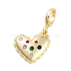 Brass with Cubic Zirconia Pendants, Heart Charms, Real 18K Gold Plated, 18.5x15.5x3.5mm, Hole: 5x6mm(KK-G496-02G)