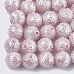 Polyester Thread Fabric Covered Beads, with ABS Plastic Inside, Round, Pink, 12x13mm, Hole: 2mm(WOVE-T009-12mm-04)