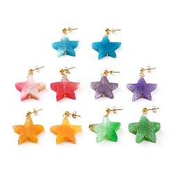 Natural Agate Star Dangle Stud Earrings, with Iron Ball Stud Earring Findings and Brass Ear Nuts, Golden, Mixed Color, 1-1/2 inch(38mm), Pin: 0.7mm(EJEW-JE04420)