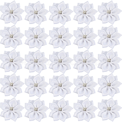 100Pcs Polyester Rhinestone Flower for Ornament Appliques DIY Wedding, White, 28x28x8mm(FIND-SP0004-90)