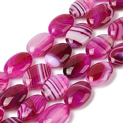 Natural Striped Agate/Banded Agate Beads Strands, Flat Oval, Dyed & Heated, Camellia, 18~19x24x7~8mm, Hole: 1.2mm, about 16pcs/strand, 15.75''(40cm)(G-Q182-01A)