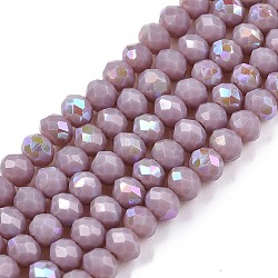 Electroplate Opaque Solid Color Glass Beads Strands, Half Rainbow Plated, Faceted, Rondelle, Medium Purple, 3.5~3.8x3mm, Hole: 0.4mm, about 113~115pcs/strand, 32.5~33cm(EGLA-A044-P3mm-L13)