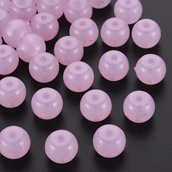 Imitation Jelly Acrylic Beads, Barrel, Pearl Pink, 13x10.5mm, Hole: 2.5mm, about 375pcs/500g