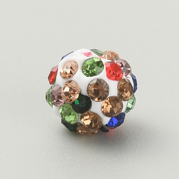 Rhinestone Pave Disco Ball Beads, Polymer Clay Rhinestone Beads, Round, Colorful, 8mm, Hole: 1.8mm