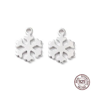 Rhodium Plated 925 Sterling Silver Charms, Snowflake Charm, Real Platinum Plated, 8.5x6x0.8mm, Hole: 0.9mm