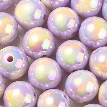 UV Plating Rainbow Iridescent Acrylic Beads, Round, Medium Purple, 16x15mm, Hole: 3mm