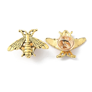 Alloy Bees Lapel Pin, Badge for Backpack Clothes, Antique Golden, 20x26x3mm, Pin: 1mm