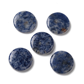 Natural Blue Spot Jasper Pendants, Flat Round Charms, 30x6~7.5mm, Hole: 1.2mm