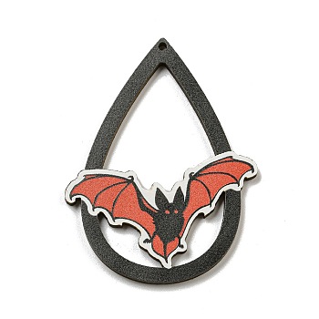 Wood Pendants, Halloween Theme, Black, Bat, 54.5x42x3mm, Hole: 2mm