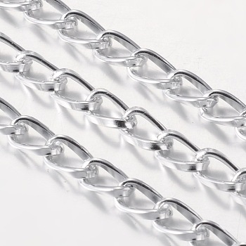 Silver Color Aluminum Twisted Chains Curb Chains, Unwelded, Link: 5mm wide, 9mm long, 1.5mm thick