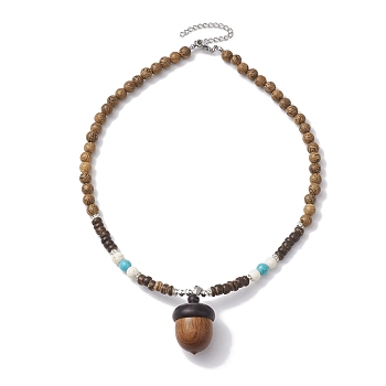 Natural Wenge Wood Pendant Necklaces, Synthetic Turquoise and Synthetic Magnesite Beads Necklaces, Colorful, 16.10~16.34 inch(40.9~41.5cm), pendant: 36x21mm