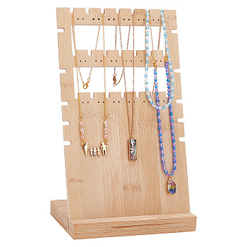 3-Tier Wooden Slant Back Jewelry Display Stands, for Earrings Necklaces Organizer Holder, Rectangle, Light Yellow, Finished Product: 9.4x14.4x24.5cm