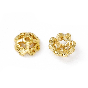 4-Petal Brass Beads Caps, Cadmium Free & Lead Free, Flower, Real 24K Gold Plated, 5.5x2.5mm, Hole: 0.9mm