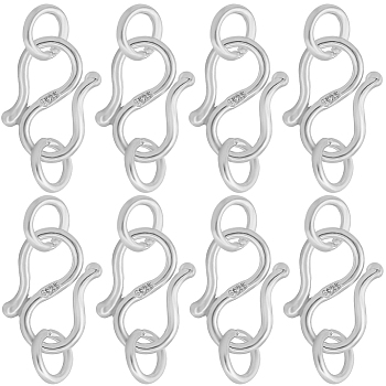 8Pcs 925 Sterling Silver S Shape Clasps, S-Hook Clasps, with Double Jump Rings, 925 Sterling Silver Plated, 8.5x7x1mm, Hole: 2.6mm