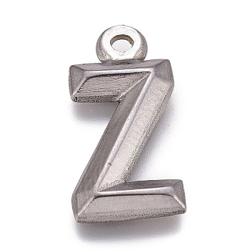 304 Stainless Steel Pendants, Alphabet, Letter.Z, 16x8x2mm, Hole: 1.2mm