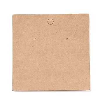 Blank Kraft Paper Earring Display Cards, Square, BurlyWood, 8x8x0.05cm, Hole: 1.5mm
