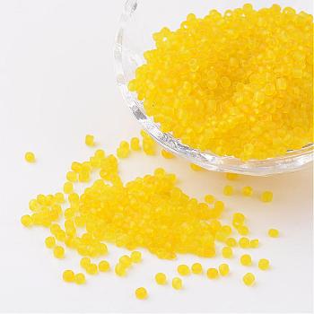 8/0 Frosted Round Glass Seed Beads, Yellow, Size: about 3mm in diameter, hole:1mm, about 1101pcs/50g