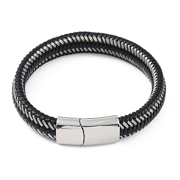 Braided Microfiber Leather Cord Bracelets, with 304 Stainless Steel Magnetic Clasps, Stainless Steel Color, 8-3/8 inch(21.4cm)