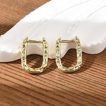 Textured Rectangle Brass Hoop Earrings, Long-Lasting Plated Earrings for Girl Women, Real 18K Gold Plated, 16x11.5x2mm, Pin: 0.8mm