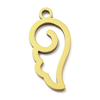 Ion Plating(IP) 316L Surgical Stainless Steel Pendants, Laser Cut, Wing Charm, Real 18K Gold Plated, 17x8x1mm, Hole: 1.5mm