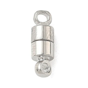 Column Brass Magnetic Clasps, with Loops, Nickel Free, Real Platinum Plated, 11x4mm, Hole: 1.5mm