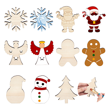 US 1 Set Unfinished Wooden Cutouts, for Christmas, Snowman/Gingerbread Man/Tree, Old Lace, 7.9~10x6.7~7.9x0.75cm, 1pc/style, 6 style, 6pcs/set