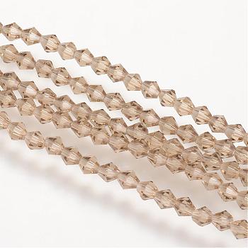 Imitation Austrian Crystal 5301 Bicone Beads, Faceted Glass Beads Strands, BurlyWood, 2x3mm, Hole: 0.5mm, about 160~180pcs/strand, 16.54 inch~17.32 inch(42~44cm)