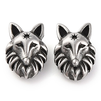 304 Stainless Steel Beads, Fox, Antique Silver, 10x7x5mm, Hole: 1.6mm