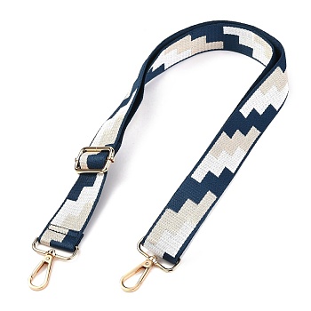 Polyester Bag Strap, with Zinc Alloy Clasps, Geometric Patterns, for Bag Replacement Accessories, Marine Blue, 66~132x3.6cm